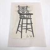 James Bone Cat Whiskers on Wicker High Chair Drawing on Collage