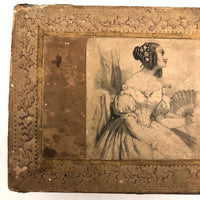 Victorian Wallpaper Covered and Lined Box with Portrait and Seaweed Patterns