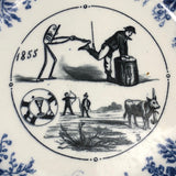 SOLD (for YB) Vieillard Bordeaux c. 1850s French Faience Blue & White Rebus Plates - Set of 6