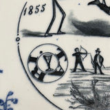 SOLD (for YB) Vieillard Bordeaux c. 1850s French Faience Blue & White Rebus Plates - Set of 6