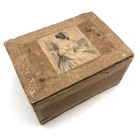 Victorian Wallpaper Covered and Lined Box with Portrait and Seaweed Patterns