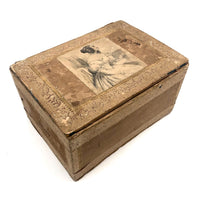 Victorian Wallpaper Covered and Lined Box with Portrait and Seaweed Patterns