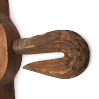 Curious Old Carved Pine Hook with Threaded Bolt