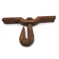 Curious Old Carved Pine Hook with Threaded Bolt