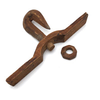 Curious Old Carved Pine Hook with Threaded Bolt