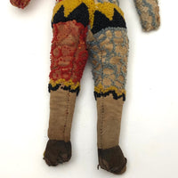 Marvelous Antique Handmade Clown Doll with French Knot Embroidery Costume