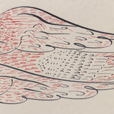 Calligraphic Black and Red Ink Good Luck Bird Drawing