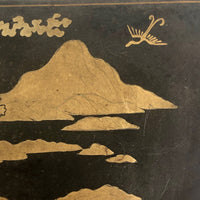 Hand-painted Gold on Black Japanese Lacquer Box with Figure, Signed
