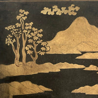 Hand-painted Gold on Black Japanese Lacquer Box with Figure, Signed