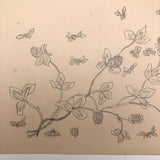 Bumblebees and Clover Old Pencil Drawing