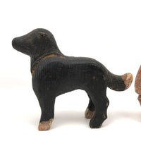 Charming Old Hand-carved Wooden Black Dog with Leather Ears