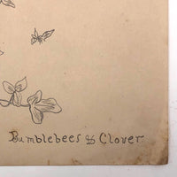 Bumblebees and Clover Old Pencil Drawing