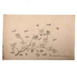 Bumblebees and Clover Old Pencil Drawing