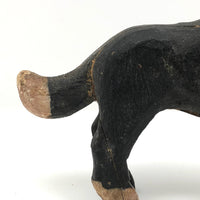 Charming Old Hand-carved Wooden Black Dog with Leather Ears