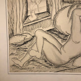 Francesca Seulitrinic 1927 Ink and Pencil Reclining Nude
