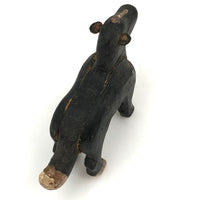 Charming Old Hand-carved Wooden Black Dog with Leather Ears