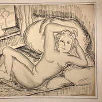 Francesca Seulitrinic 1927 Ink and Pencil Reclining Nude
