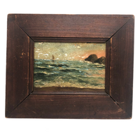 Atmospheric Antique Oil on Wood Panel Seascape Painting, Framed