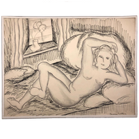 Francesca Seulitrinic 1927 Ink and Pencil Reclining Nude