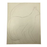 James Bone Pencil Drawing of Cat with Two Tails on Green Paper