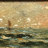 Atmospheric Antique Oil on Wood Panel Seascape Painting, Framed
