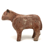 Charming Old Hand-carved Wooden Cow with Leather Ears