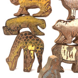 Unusual and Terrific Old Made in Japan Painted Wooden Animal Blocks