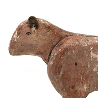 Charming Old Hand-carved Wooden Cow with Leather Ears