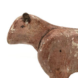 Charming Old Hand-carved Wooden Cow with Leather Ears