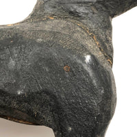 Charming Old Hand-carved Wooden Black Dog with Leather Ears