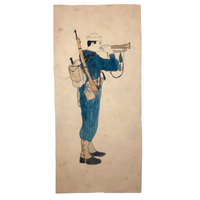 Handsome U.S. Bugle Boy in Blue, Pencil, Ink and Watercolor Drawing