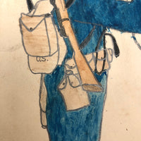 Handsome U.S. Bugle Boy in Blue, Pencil, Ink and Watercolor Drawing