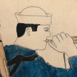 Handsome U.S. Bugle Boy in Blue, Pencil, Ink and Watercolor Drawing