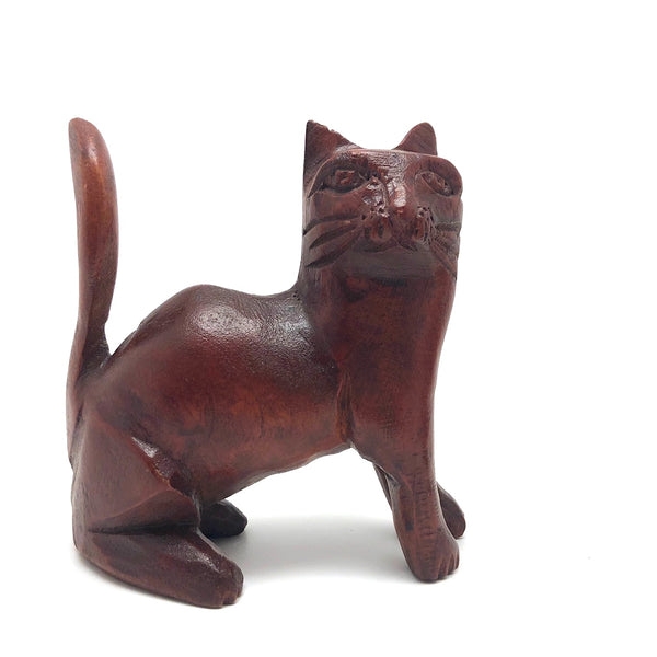 Reddish Stained Carved Folk Art Cat