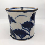Beautiful Blue and White Lidded Porcelain Canister with Handpainted Ginko Leaf Design