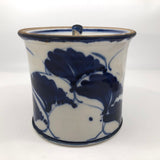 Beautiful Blue and White Lidded Porcelain Canister with Handpainted Ginko Leaf Design