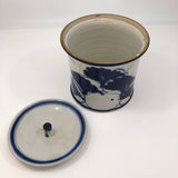 Beautiful Blue and White Lidded Porcelain Canister with Handpainted Ginko Leaf Design