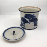 Beautiful Blue and White Lidded Porcelain Canister with Handpainted Ginko Leaf Design