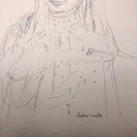 Helen Malta Pencil Sketch of Woman Feeding Birds, 1930s