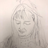 Helen Malta Pencil Sketch of Woman Feeding Birds, 1930s