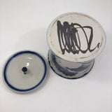 Beautiful Blue and White Lidded Porcelain Canister with Handpainted Ginko Leaf Design