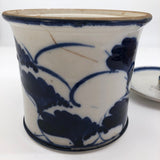 Beautiful Blue and White Lidded Porcelain Canister with Handpainted Ginko Leaf Design