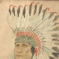 Framed Old Watercolor of Native American Chief