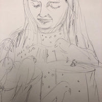Helen Malta Pencil Sketch of Woman Feeding Birds, 1930s