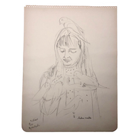Helen Malta Pencil Sketch of Woman Feeding Birds, 1930s