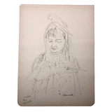 Helen Malta Pencil Sketch of Woman Feeding Birds, 1930s