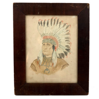 Framed Old Watercolor of Native American Chief