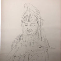 Helen Malta Pencil Sketch of Woman Feeding Birds, 1930s