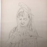 Helen Malta Pencil Sketch of Woman Feeding Birds, 1930s