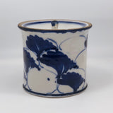Beautiful Blue and White Lidded Porcelain Canister with Handpainted Ginko Leaf Design